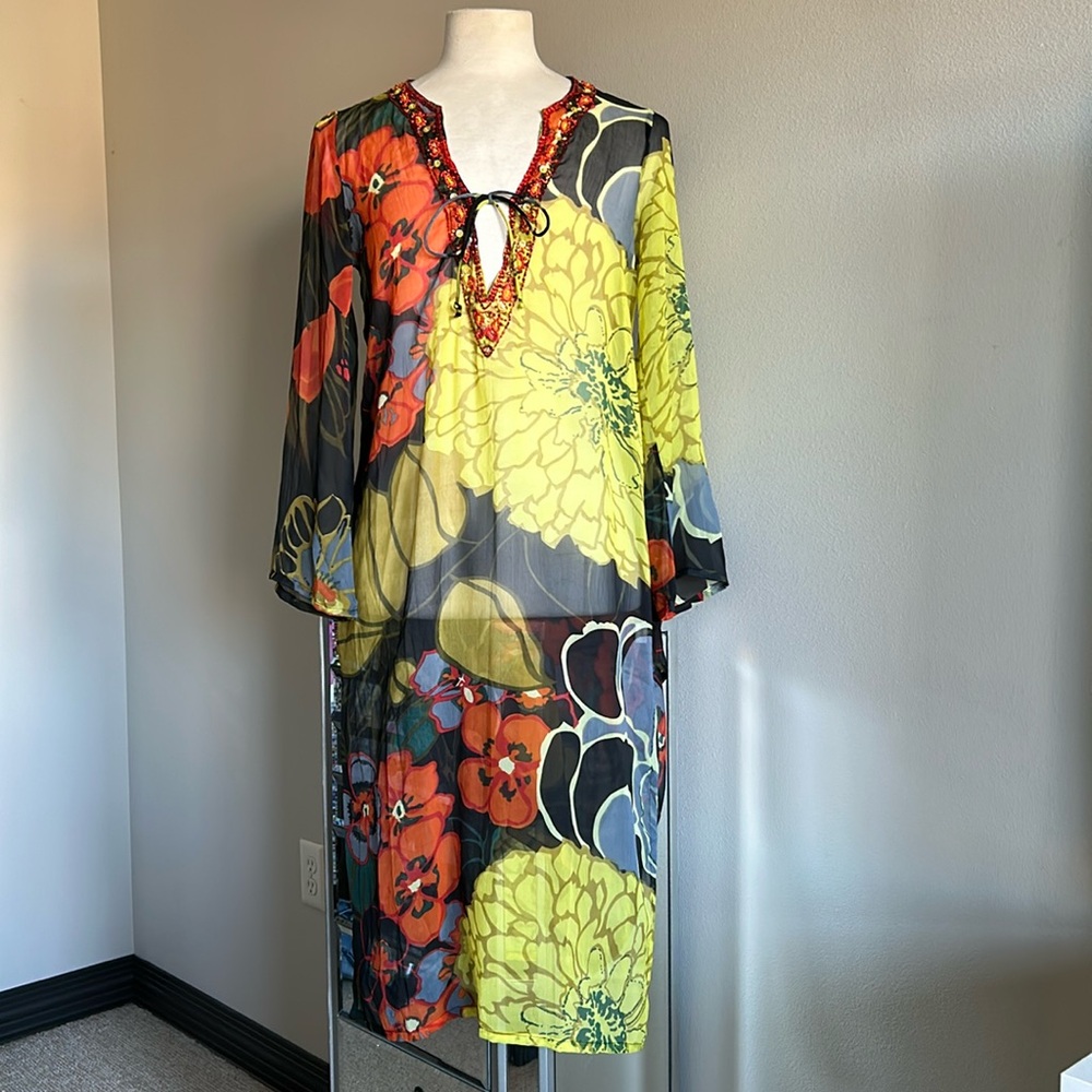 Green and Orange Tropical Swim Coverup